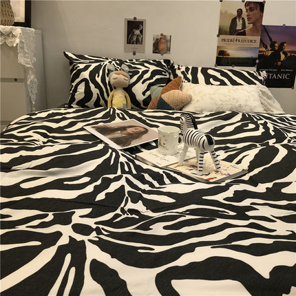 Zebra Pattern Bed Four-piece Set, Cotton Pure Cotton Duvet Cover, Black Three-piece Set - Wnkrs