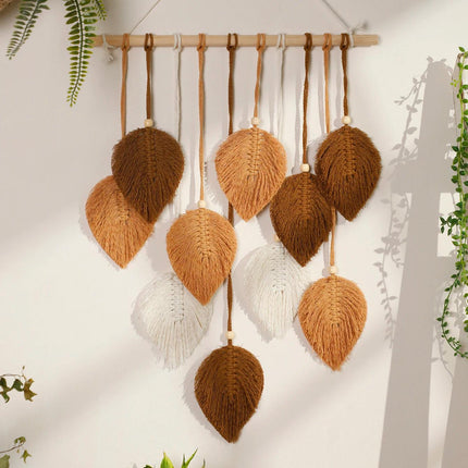 Tapisserie Boho en macramé avec feuilles