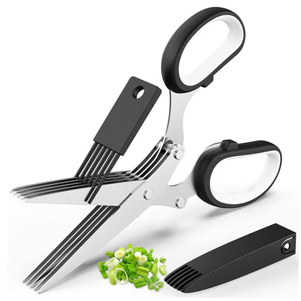 Herb Scissors With Multi Blades Stainless Steel Fast Cutting Shear Kitchen Tool - Wnkrs