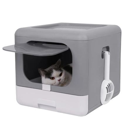 Foldable Top-Entry Cat Litter Box with Odor-Control Filter & Scoop Drawer - Wnkrs