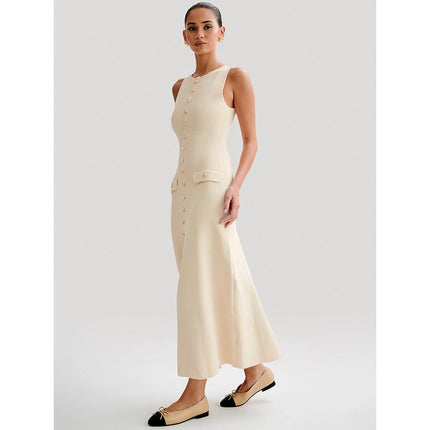 Robe longue boutonnée élégante sans manches pour femme