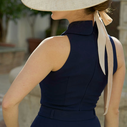 Vintage Lapel Pearl Button Solid Color Dress Two-piece Set