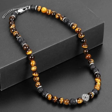 Men's Tiger Eye & Lava Stone Beaded Choker - Wnkrs