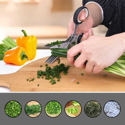 Herb Scissors With Multi Blades Stainless Steel Fast Cutting Shear Kitchen Tool - Wnkrs