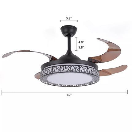 Luxurious 42" LED Chandelier Ceiling Fan with Retractable Blades and Remote Control - Wnkrs