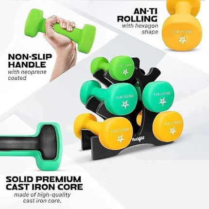 Colorful Neoprene Coated Dumbbell Set with Rack - Wnkrs
