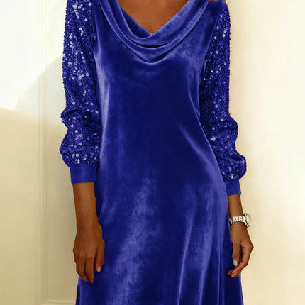 Women's Velvet Sequin Patchwork Long-Sleeve Dress