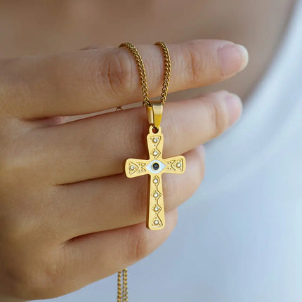 Collier pendentif croix en acier inoxydable avec zircone cubique – Bijoux religieux tendance