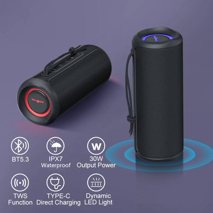 P3 30W Portable Bluetooth Speaker - IPX7 Waterproof Wireless Soundbox with Bass Boost and RGB Lights