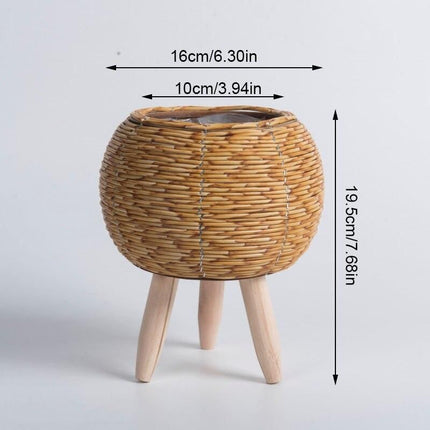 Elegant Nordic-Style Woven Plant Stand with Wooden Legs - Wnkrs