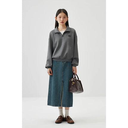 Vintage Washed Cotton Denim Skirt for Women