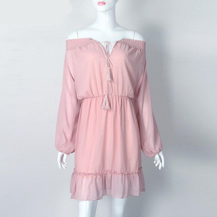 Women's Ruffle Chiffon Lantern Sleeved Dress - Wnkrs