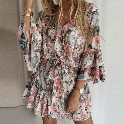 Women's Ruffle Chiffon Lantern Sleeved Dress - Wnkrs