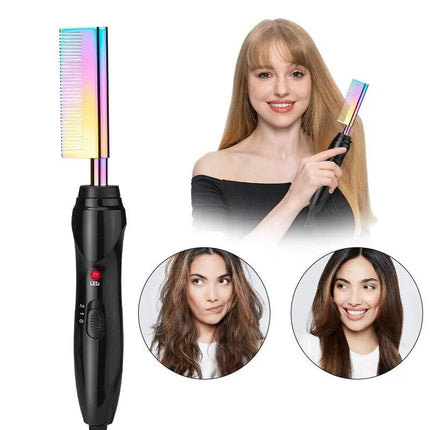 2-in-1 Gradient Hair Straightener & Curling Iron: Electric Hot Comb for Ultimate Styling - Wnkrs