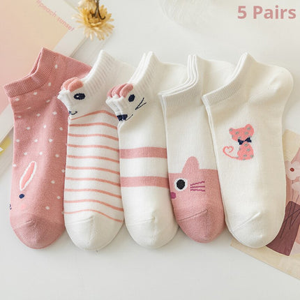 5 pares de calcetines bajos con forma de gato rosa: calcetines náuticos modernos y cómodos