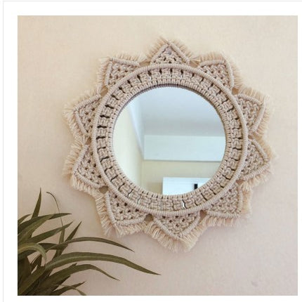 Sunflower. INS Scandinavian Girl Heart Mirror Handmade Tapestry Cosmetic Mirror Ring Home Decoration - Wnkrs