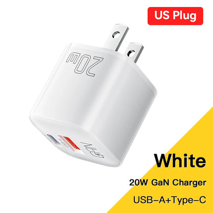 Cargador rápido GaN USB-C PD de 20 W con puerto dual QC 3.0