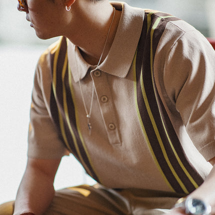 Polos de bowling vintage en tricot avec revers rayés contrastés