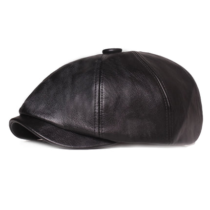 Béret octogonal rétro en cuir véritable pour homme