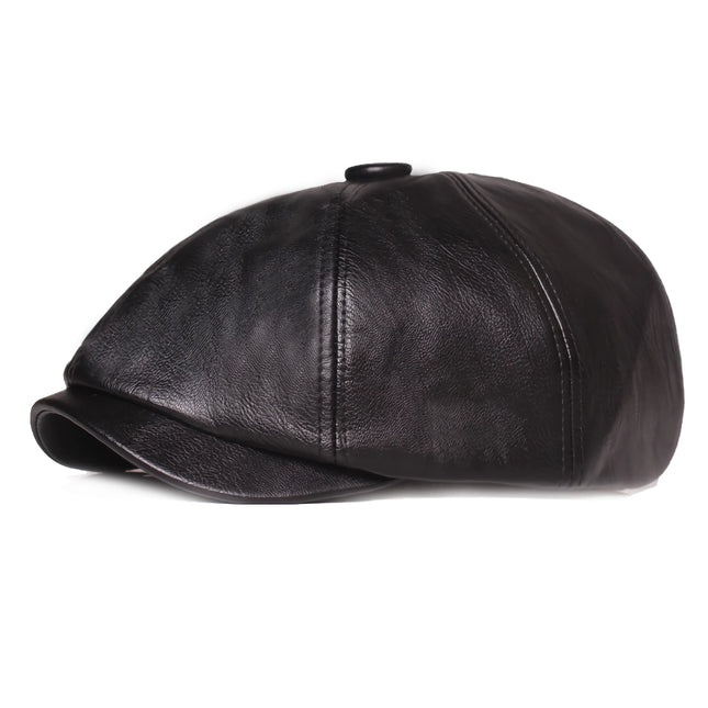 Genuine Leather Retro Octagonal Beret Cap for Men