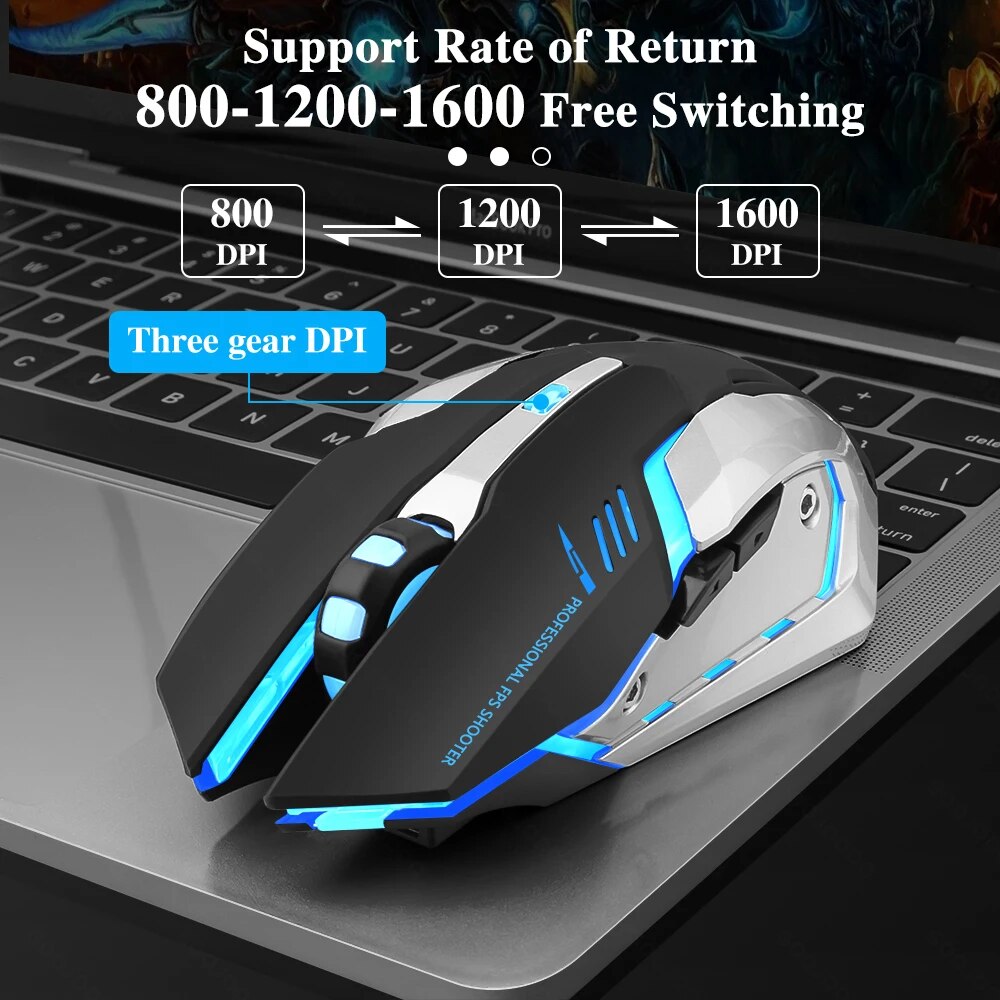 Led Mouse Back Rechargeable Wireless Gaming Mouse with LED Backlight and Ergonomic De ...