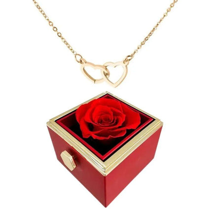 Elegant Stainless Steel Rotating Rose Box with Engraved Heart Necklace - Wnkrs