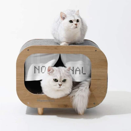 Luxury Wooden Cat House Bed & Condo with Scratching Pad - Wnkrs