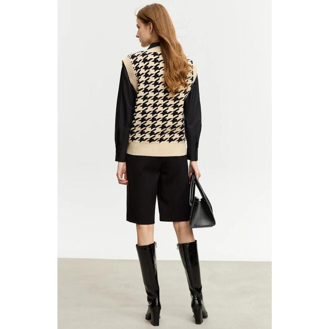 Chaleco de punto a cuadros estilo retro elegante de otoño