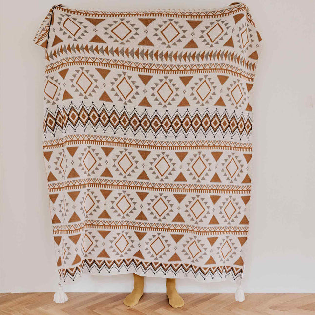 Couverture tricotée en coton à motifs géométriques bohèmes – Couette d'été fine et respirante