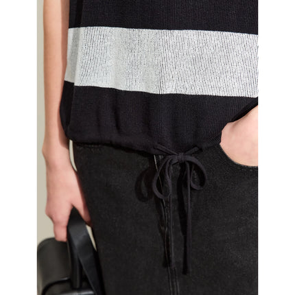 Pull ras du cou à rayures larges minimaliste pour femme