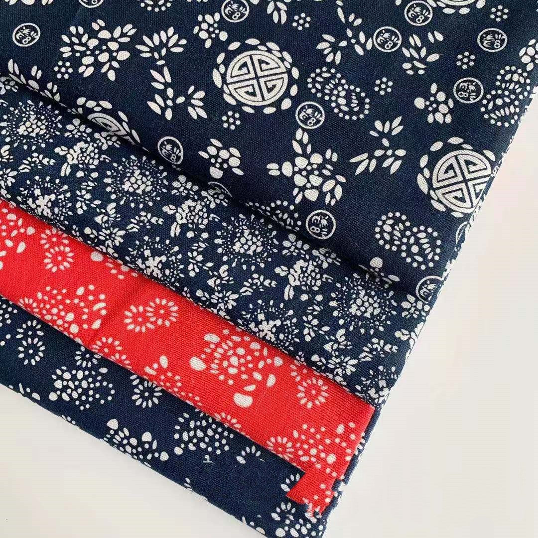 Linen Fabric Printed Background Buu Town Blue And White Series