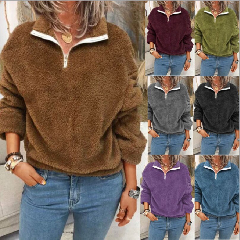 Women's Fleece Turn-Down Collar Sweater