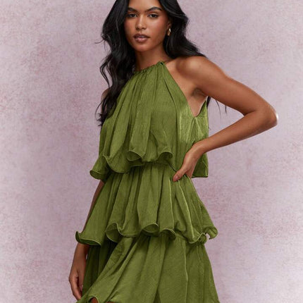 Strapless Sleeveless Sheer Dress With Ruffled Hem And Elegant Design