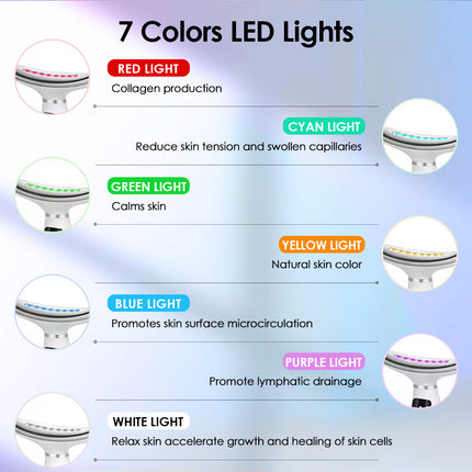 Dispositivo de estiramiento facial y de cuello con luz LED de 7 colores y masaje vibratorio: 7 modos, 3 niveles de intensidad