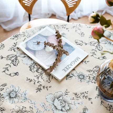 Mantel de lino y algodón con estampado de peonías y borlas para una elegante decoración del hogar