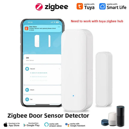 Capteur de porte et fenêtre Tuya WiFi Zigbee avec batterie, système d'alarme de sécurité domestique intelligent, commande vocale via Alexa Google Home Smart