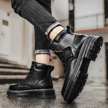 High Top Leather Motorcycle Ankle Boots