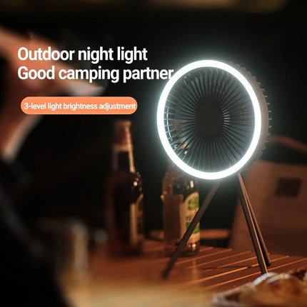 Rechargeable 10,000mAh Camping Fan with LED Lighting and Power Bank