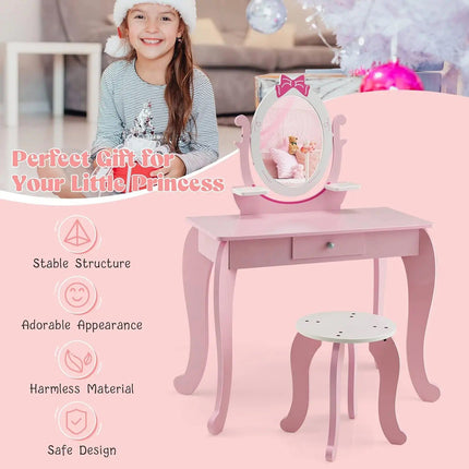 2-in-1 Kids Vanity Set with Rotating Mirror and Stool - Wnkrs