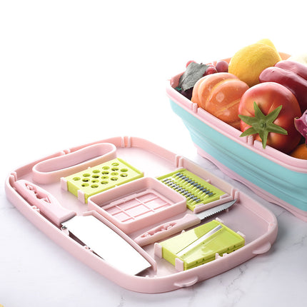 Anti-Overflow Groove Kitchen Chopping Board 9 In 1 Foldable Drainage Basket Multifunction Safety Cutting Board Set - Wnkrs