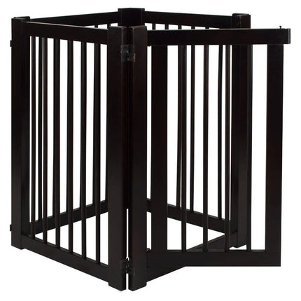 Elegant Espresso Hardwood Freestanding Pet Gate with Walk-Through Door - Wnkrs