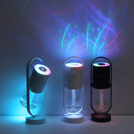 Humidificador de vapor frío USB con difusor de aceites esenciales y proyección de luz nocturna LED