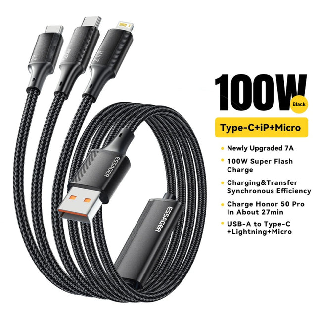 100W 3-in-1 USB C to Type C Lightning Fast Charging Cable