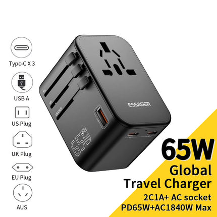 Adaptador de viaje universal con carga rápida de 65 W