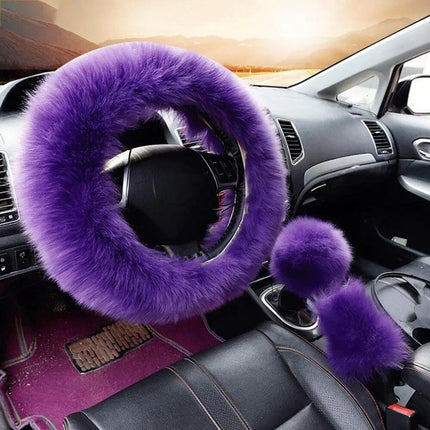 Warm & Fluffy Woolen Steering Wheel Cover Kit - Wnkrs