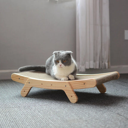 3-in-1 Wooden Cat Scratcher Lounge Bed: Scratcher, Scraper, and Nap Haven