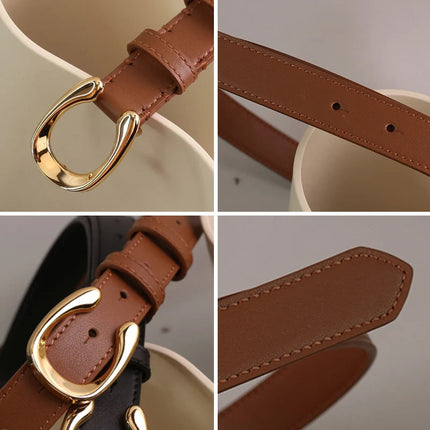 Ceinture en cuir de vache véritable pour femme avec boucle irrégulière