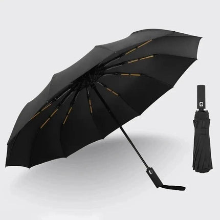 Parapluie noir durable et automatique à trois volets résistant aux UV