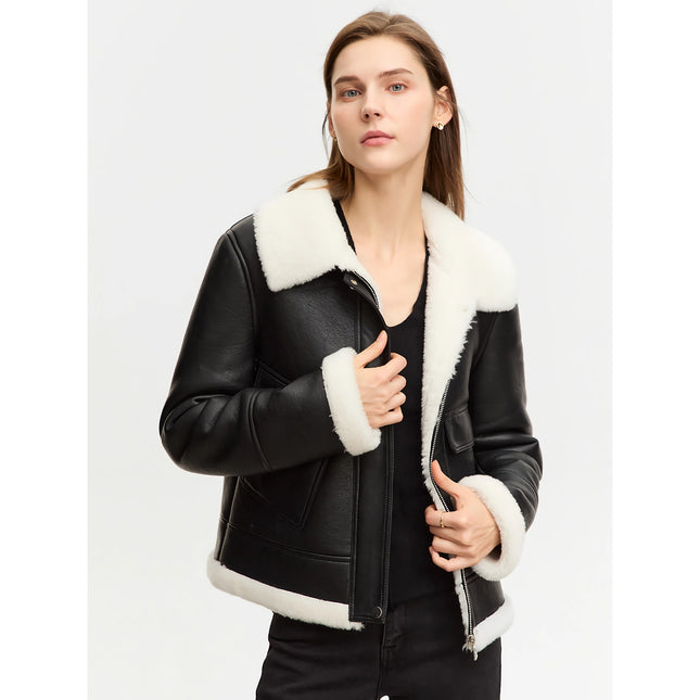 Veste chaude en similicuir vintage minimaliste pour femme