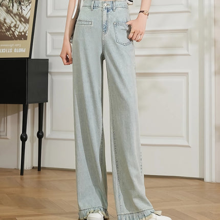 Pantalon d'été en denim taille haute à jambe large et rétro pour femme